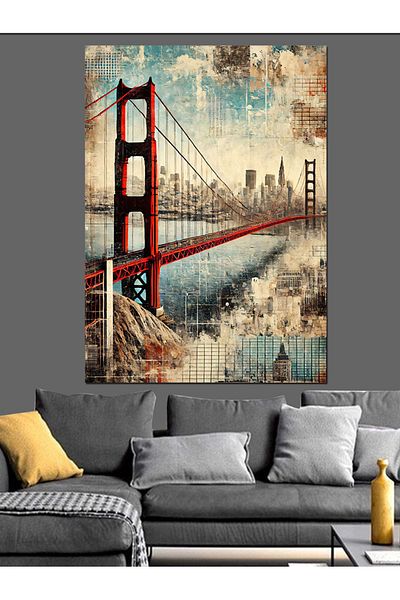 Tablomega Διακοσμητικός καμβάς Bridge and City Landscape - Ξύλινος πίνακας MDF
