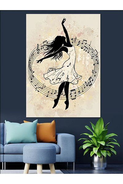 Tablomega Woman Dancing with Music Decorative Canvas - Mdf Wooden Painting