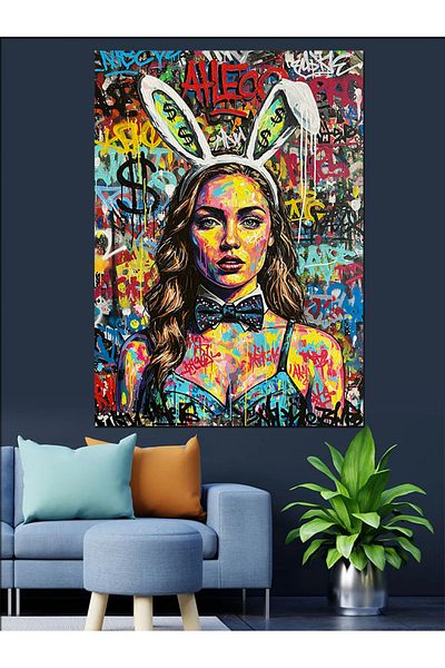 Tablomega Pânză decorativă pentru femei Pop Art Rabbit - Lemn MDF