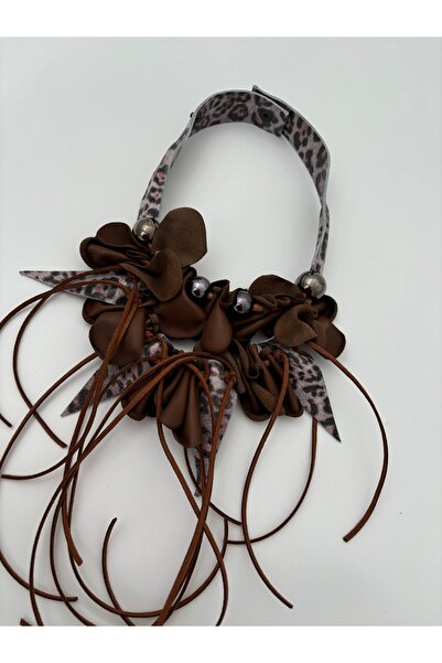 AGG Pempe leopar desenli deri kolye