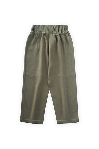 Cigit Contrast Stitched Linen Trousers 2-7 Years Khaki Green