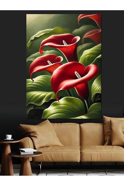 Tablomega Red Calla Lily Flowers Decorative Canvas - Mdf Wooden Painting