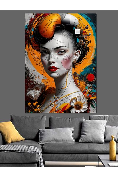 Tablomega Woman with Red Lipstick and Pastel Colors Decorative Canvas - Mdf Wooden Painting