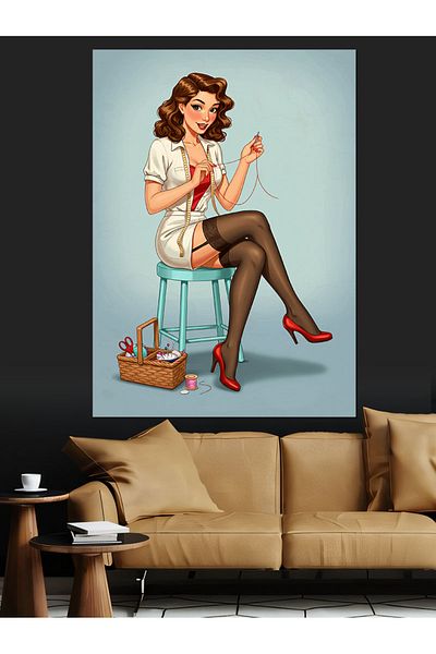Tablomega Woman in Retro Red Dress Decorative Canvas - Mdf Wooden Painting