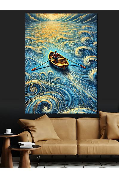 Tablomega Small Boat on the Sea Decorative Canvas - Mdf Wooden Painting