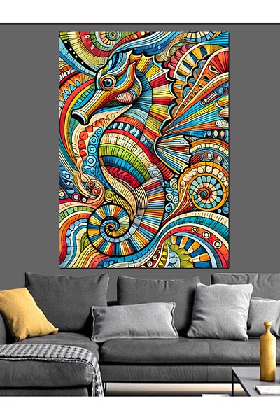 Tablomega Pânză decorativă cu cal marin abstract colorat - pictură din lemn MDF