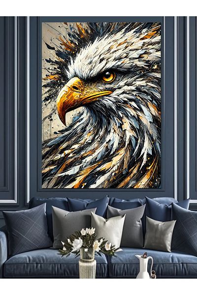 Tablomega Eagle Drawing and Detail Decorative Canvas - Mdf Wooden Painting