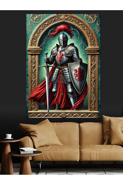 Tablomega Medieval Knight and Shield Decorative Canvas - Mdf Wood Painting