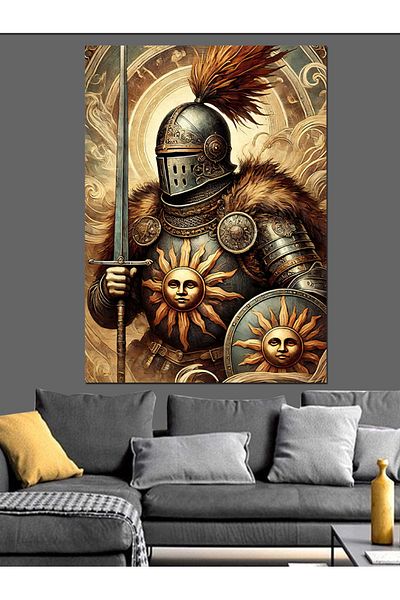 Tablomega Armored Knight and Sun Decorative Canvas - Mdf Wooden Painting