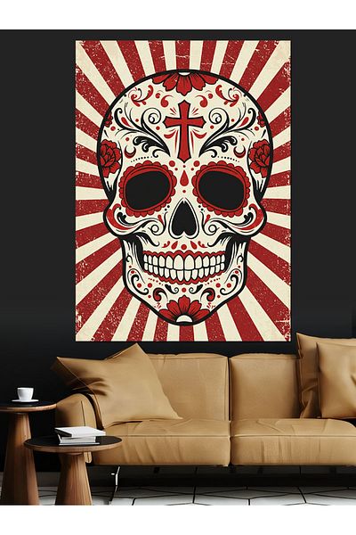 Tablomega Skull and Cross Drawing Decorative Canvas - Mdf Wooden Painting