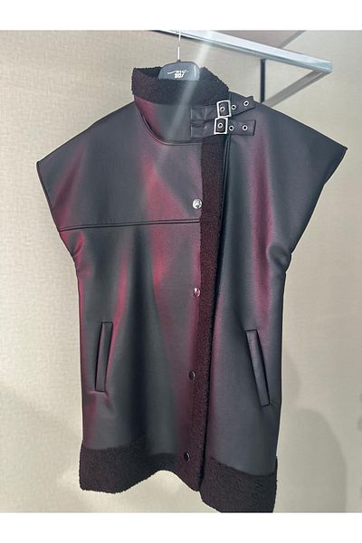 Otto Double Breasted Leather Vest with Boucle Inside