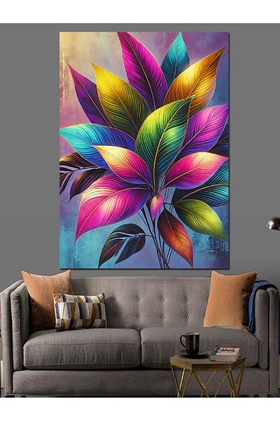 Tablomega Colorful Leaves and Natural Shades Decorative Canvas - Mdf Wooden Painting
