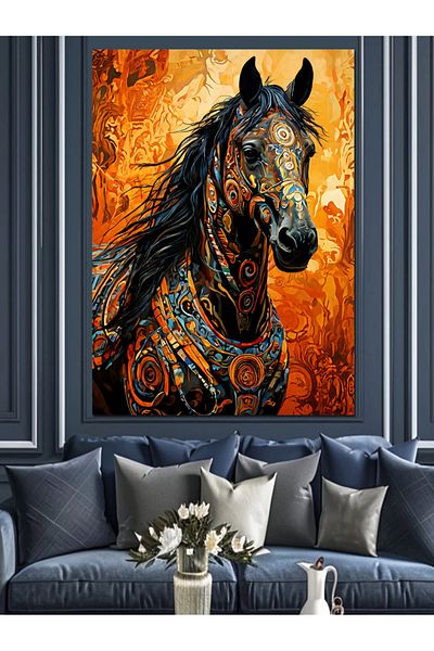 Tablomega Patterned Horse Decorative Canvas - Mdf Wooden Table