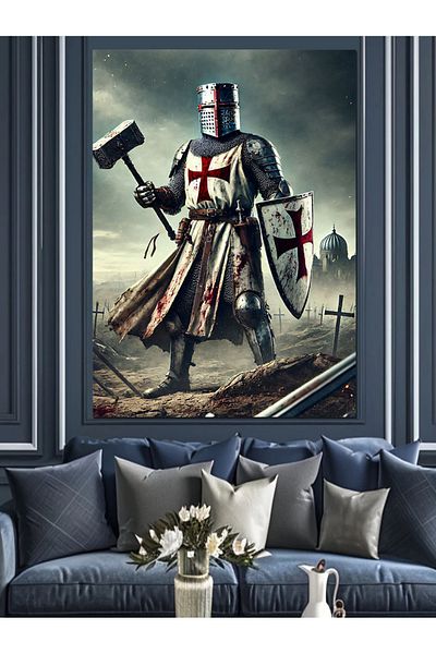 Tablomega Pânză decorativă cu ilustrație de cavaler crucișător - pictură din lemn MDF