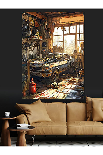 ekart Araba Tamirhanesi Dekoratif Kanvas - Mdf Ahşap Tablo