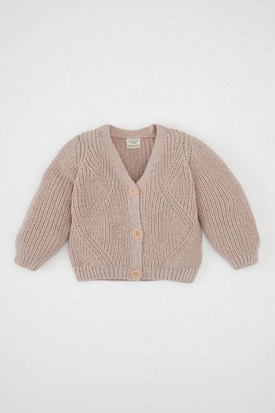 DeFacto Baby Girl V-Neck Glitter Buttoned Knitwear Cardigan A4081A524Au