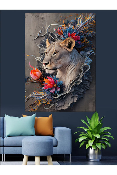 KanvasSepeti Pânză decorativă cu leu femel - Pânză texturată cu vopsea în ule...