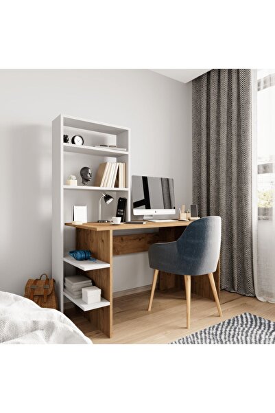 ALONEX HOME Mobilya Beyaz Kitaplıklı Çalışma Masası , Ders Çalışma Masası , Raflı Çalışma Masası,