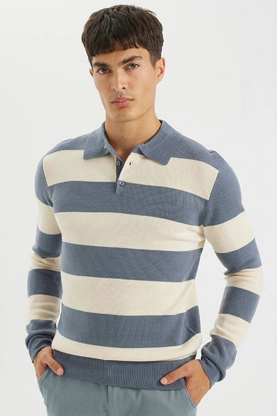 DeFacto Standard Fit Regular Cut Striped Polo Collar Knitwear Sweater Y4194Az24Wn