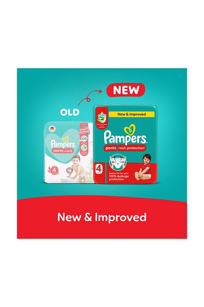 Pampers Rash Protection Pants Diapers, Size 4, 9-14kg, 112 Count, +50% Aloe, 360° Leak-Free Fit