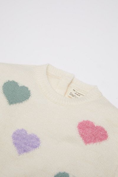 DeFacto Baby Girl Ecru Crew Neck Heart Patterned Knitwear Sweater C8915A524Wn