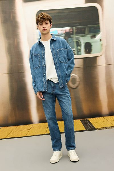DeFacto Základní košile Oversize Wide Fit Bavlna Jean Dlouhý rukáv C7538Ax24Au