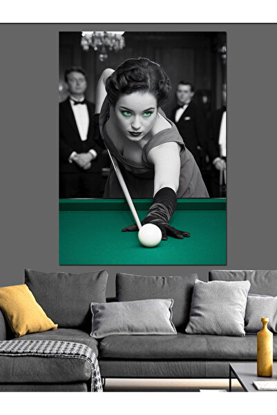 KanvasSepeti Жена, играеща билярд Декоративна маслена картина Текстурирана ви...