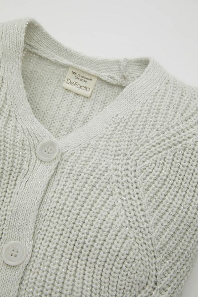 DeFacto Baby Girl V-Neck Glitter Buttoned Knitwear Cardigan A4081A524Au