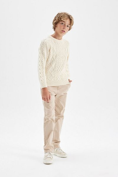 DeFacto Boy's Ecru Crew Neck Knitted Patterned Knitwear Sweater D0320A824Wn