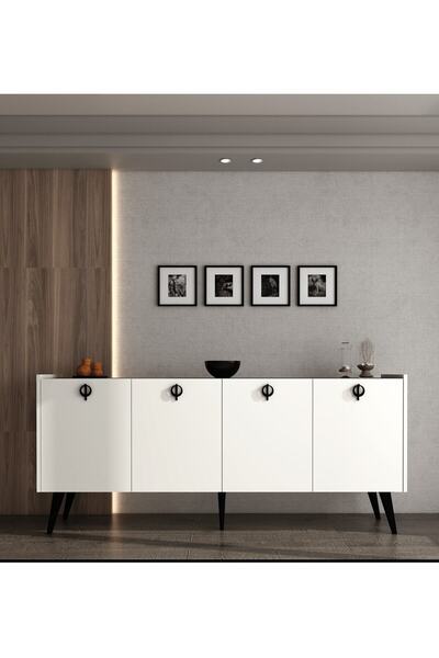 ALONEX HOME Kaya Konsol Ay Taşı (KIRIK BEYAZ) Mermer Desenli 180 Cm Yemek Odası Ofis Salon Ünite