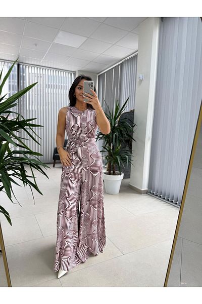 caddstore Cr 1003 Wide Leg Claret Red Belted Jumpsuit