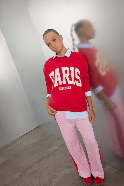 DeFacto Girl's Red Relax Fit Crew Neck Printed School Sweatshirt C6868A824Au