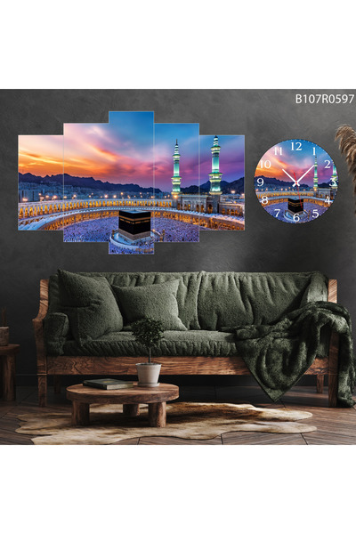 A2ZTR Tablo Duvar Mdf Tablo 5 Parça Set Ve Saatli