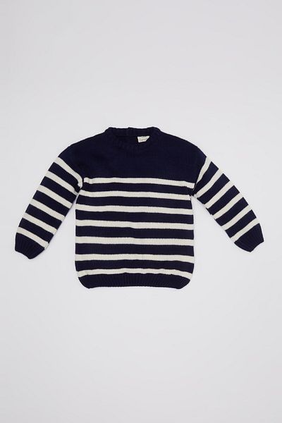 DeFacto Baby Boy Navy Blue Crew Neck Striped Knitwear Sweater A3858A524Au