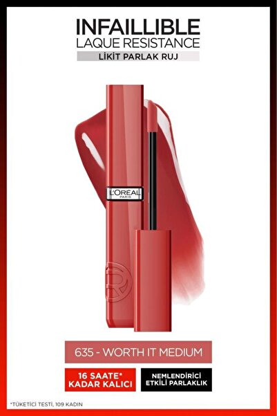 L'Oreal Paris Infaillible Laque Resistance Likit Parlak Ruj - 635 Worth It Me...