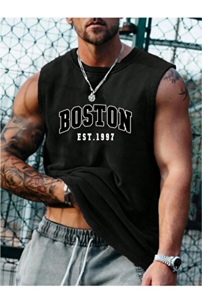 MOONBULL Tricou oversize fără mâneci cu imprimeu BOSTON pentru bărbați