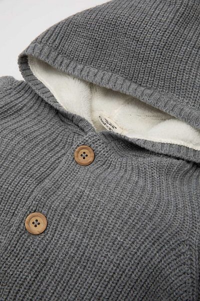 DeFacto Baby Boy Hooded Plush Lined Buttoned Knitwear Cardigan C8861A524Wn