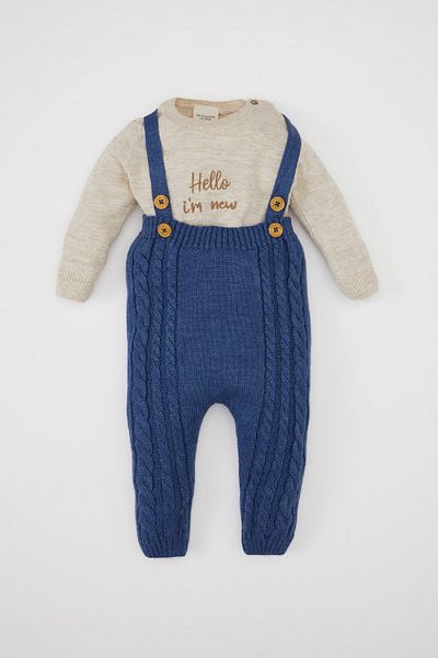 DeFacto Printed long Sleeve Knitwear Sweater and Salopet for Baby Boy - C9592a524au