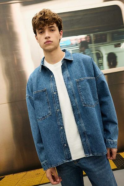 DeFacto Základní košile Oversize Wide Fit Bavlna Jean Dlouhý rukáv C7538Ax24Au