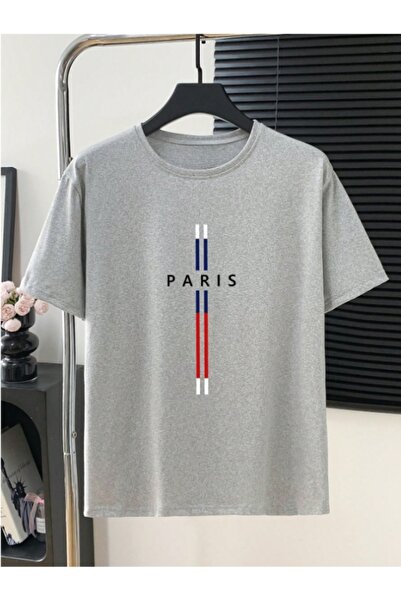 MOONBULL تي شيرت رجالي بطبعة خط باريس عمودي مقاس كبير