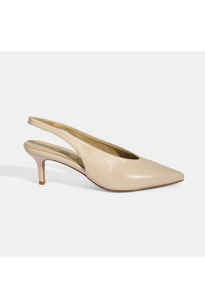 Desa Women's Cream Slingback Leather Heeled Shoes