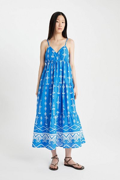 DeFacto Gemustertes Maxikleid mit V-Ausschnitt - Voile-Träger C4871ax24hs