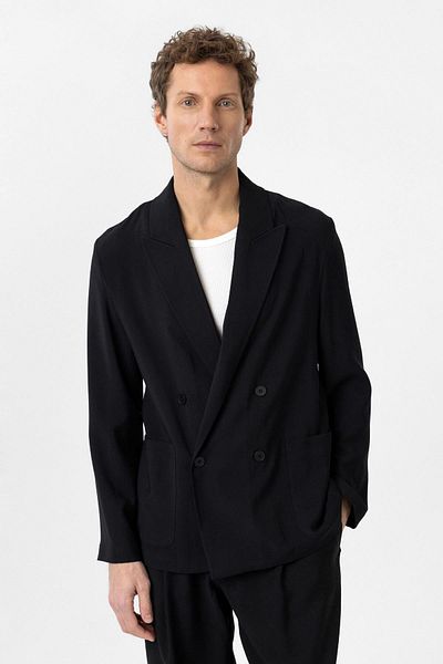 Antioch Black Relax Fit Diagonal Slim Men's Blazer Jacket