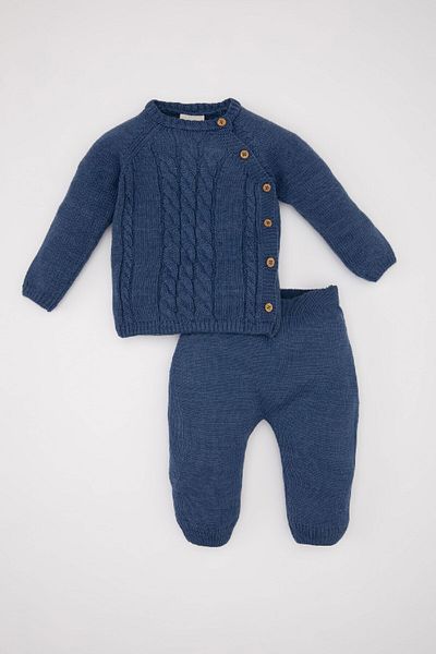 DeFacto 2-Piece Set for Baby Boy - Long Sleeve Buttoned Sweater and Bottom C9589a524au