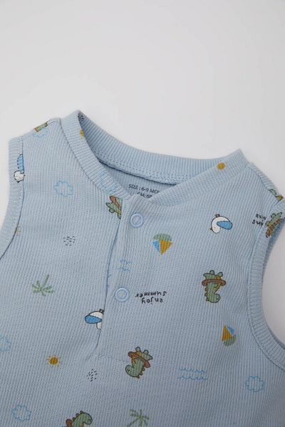 DeFacto Newborn Patterned Baby Boy Jumpsuit - Ribbed and Sleeveless, C8825A524Hs