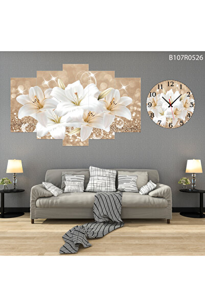 A2ZTR Tablo Duvar Mdf Tablo 5 Parça Set Ve Saatli