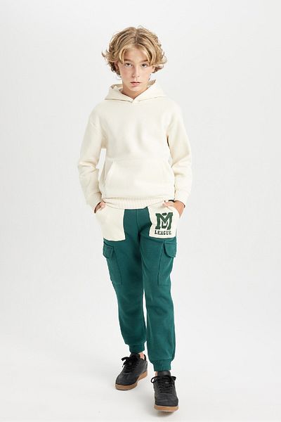 DeFacto Boy's Printed Cargo Pocket Elastic Waist Jogger Sweatpants C9287a824au