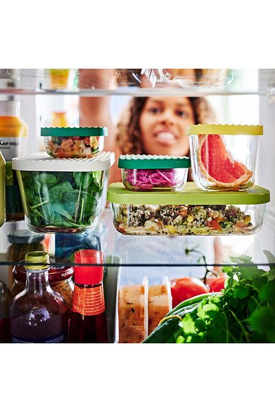 IKEA HAVSTOBIS Food container with lid, set of 5, transparent/multicolour