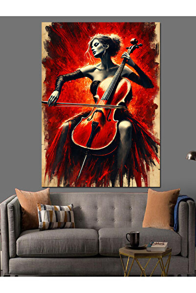 ekart Çello ve Alevler Dekoratif Kanvas - Mdf Ahşap Tablo