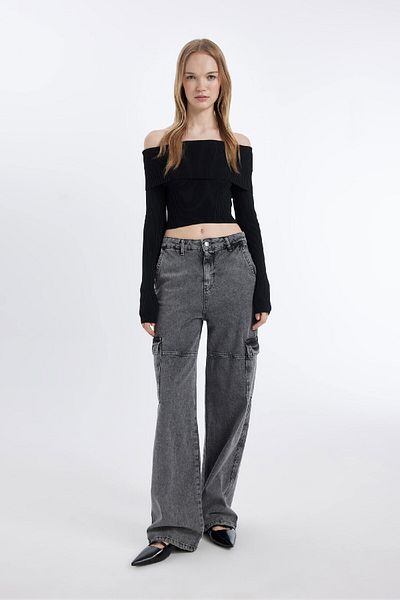 DeFacto Pulover de tricotaj cu umăr deschis, slim fit - Basic Plain Cut B6537ax24wn